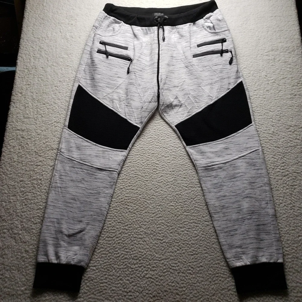 Steve's Jeans Jogger Pants Mens 4XL Gray Fleece Zip Pockets Colorblock